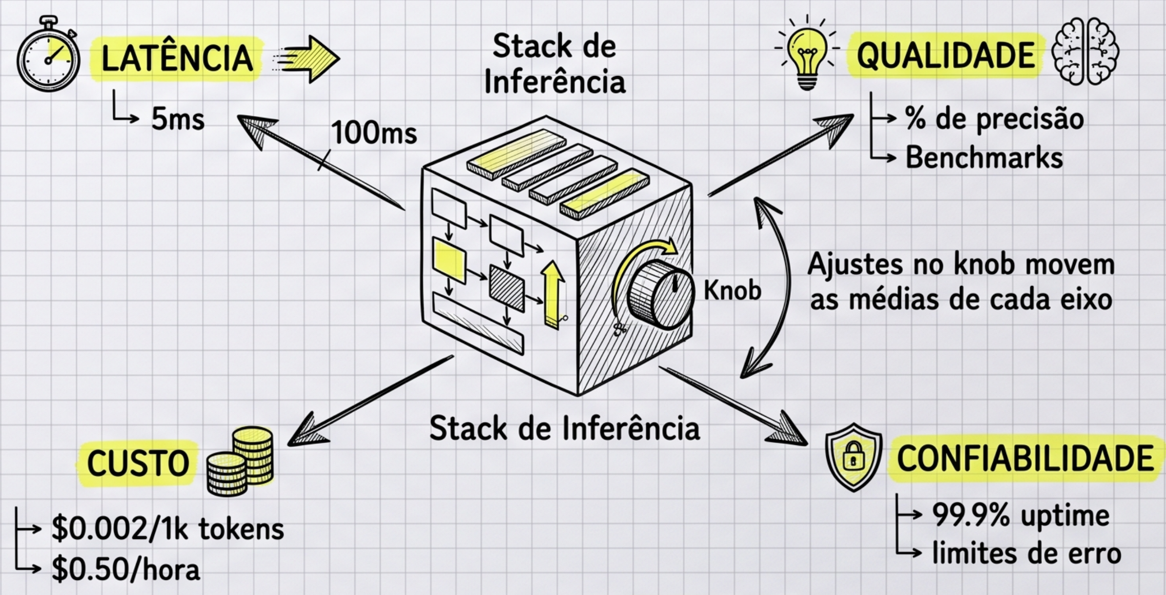 Latência, qualidade, custo e confiabilidade: o mapa do stack de inferência