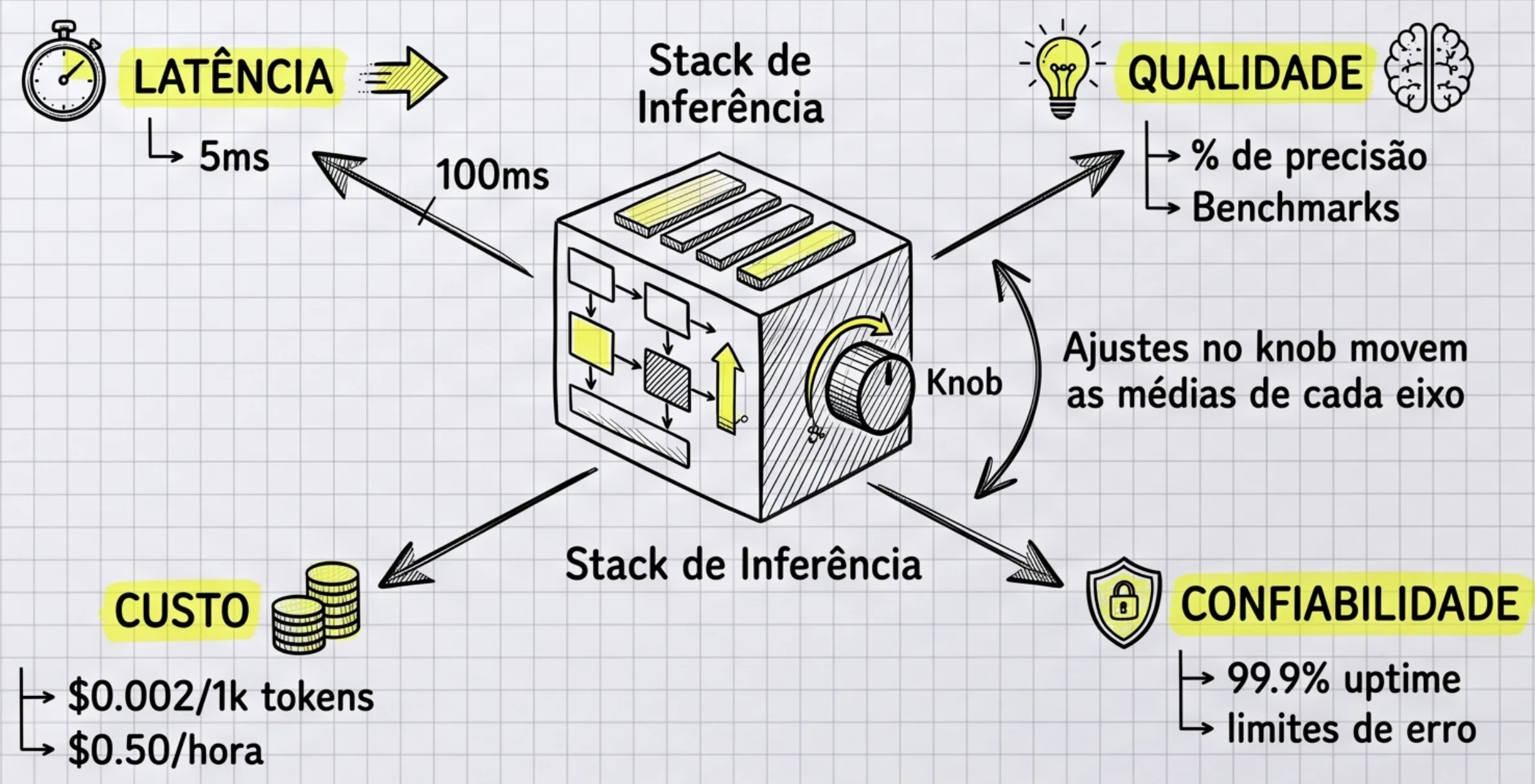 Latência, qualidade, custo e confiabilidade: o mapa do stack de inferência