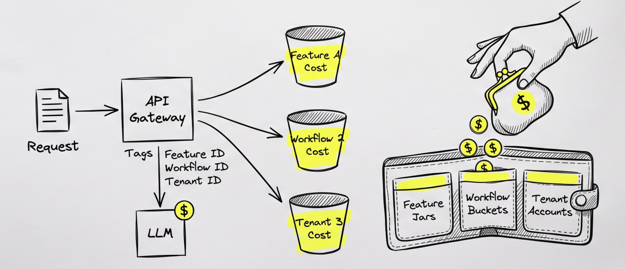 Cost attribution por feature, workflow e tenant: de qual bolso saiu cada token