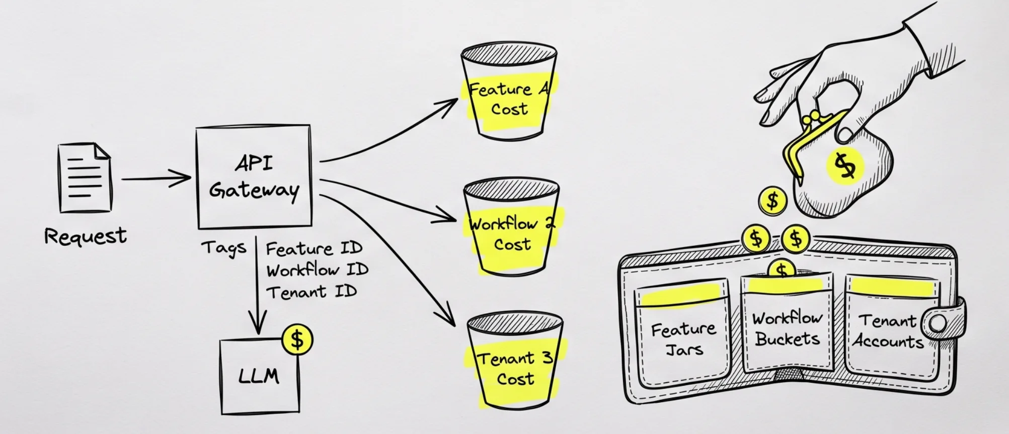 Cost attribution por feature, workflow e tenant: de qual bolso saiu cada token